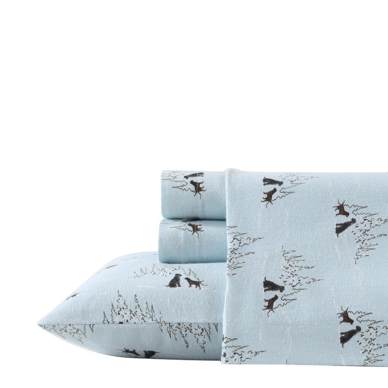 Eddie Bauer - Flannel Sheets Queen Size, Anti-Pilling & Wrinkle Resistant Cotton, Touchably Soft for All-Season Comfort - Bed Sheets with Matching Pillowcases & Fitted Sheet (Dog Friends Blue) - Image 1